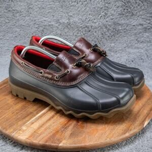 Sperry Waterproof Rubber Slip-On in Black and Amaretto Leather Low Men's Sz 11